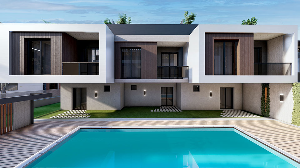 İzmir Bornova satılık havuzlu villa - Villa Homeros B Blok dış cephe arka görünüm
