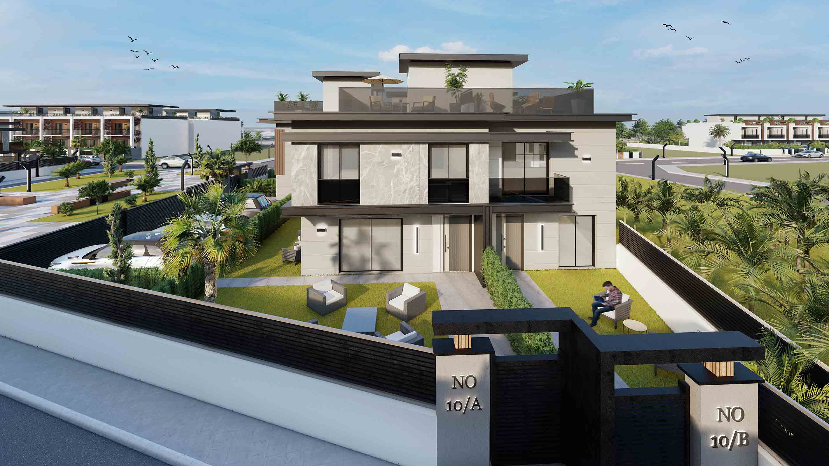 Villa Homeros E Blok Bahçe Teras Görünüm