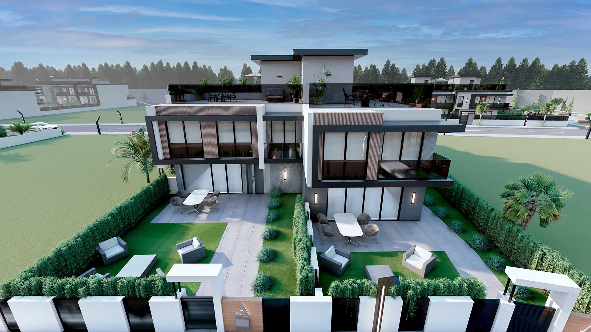 Villa Homeros F Blok Ön Cephe Bahçe Görünüm